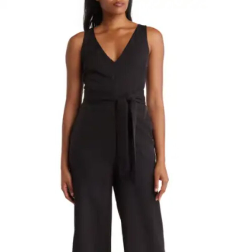 Sam Edelman Tie Waist Crop Wide Leg Jumpsuit. Black 6